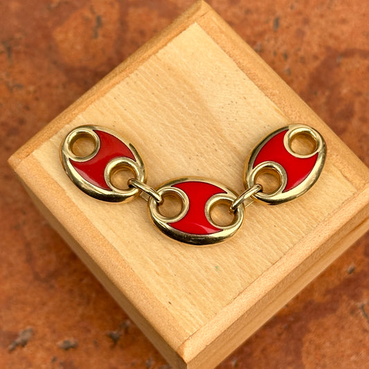 14KT Yellow Gold Red Enamel Tri Mariner Link Charm Pendant