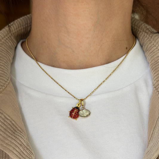 Estate 18KT Yellow Gold Red Enamel Ladybug Pendant