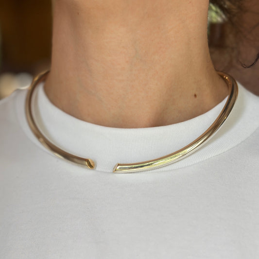 Estate Designer Sterling Silver + 18KT Yellow Gold Open Collar Necklace