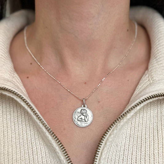 Sterling Silver Raphael Baby Angel Medal Pendant 21mm