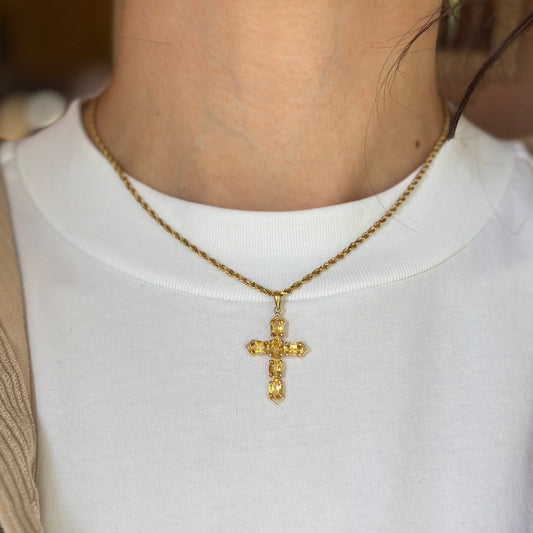 Estate 14KT Yellow Gold Citrine Cross Pendant