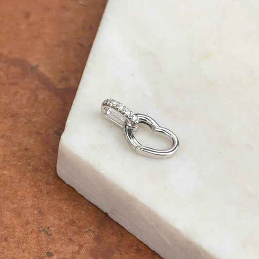 14KT White Gold Diamond Heart Push-In Charm Holder / Connector Clasp Enhancer Pendant