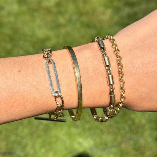 14KT Yellow Gold Oval 9mm Chain + Toggle Clasp Bracelet