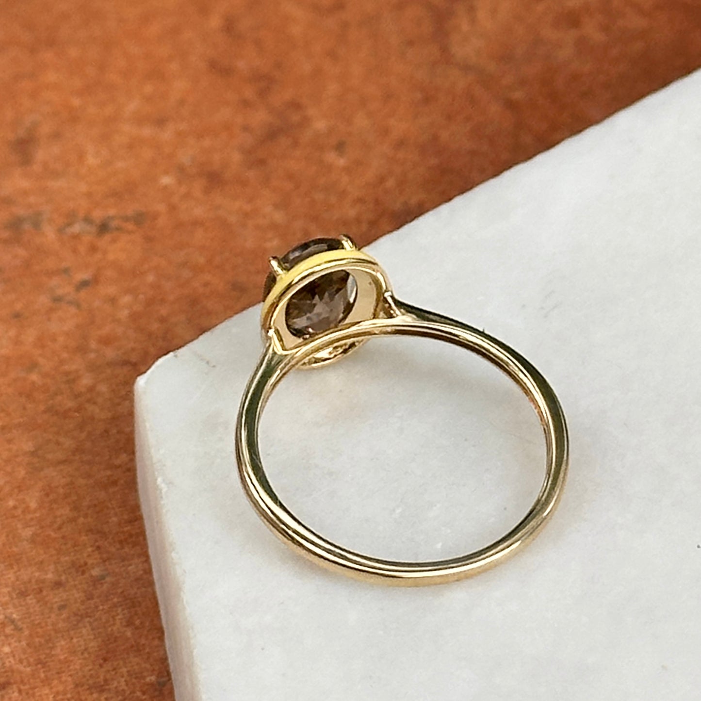 14KT Yellow Gold Oval Smoky Quartz + Yellow Enamel Ring