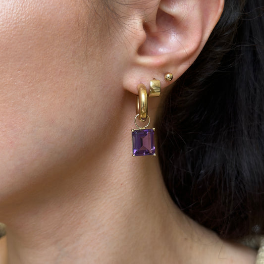 14KT Yellow Gold Emerald-Cut Amethyst Earring Charms