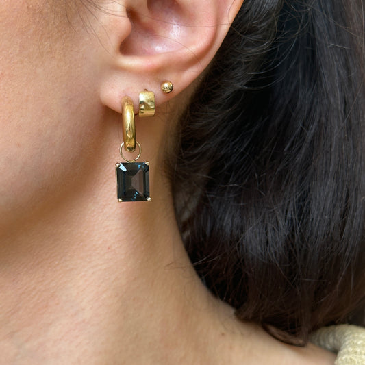 14KT Yellow Gold Emerald-Cut London Blue Topaz Earring Charms - LSJ