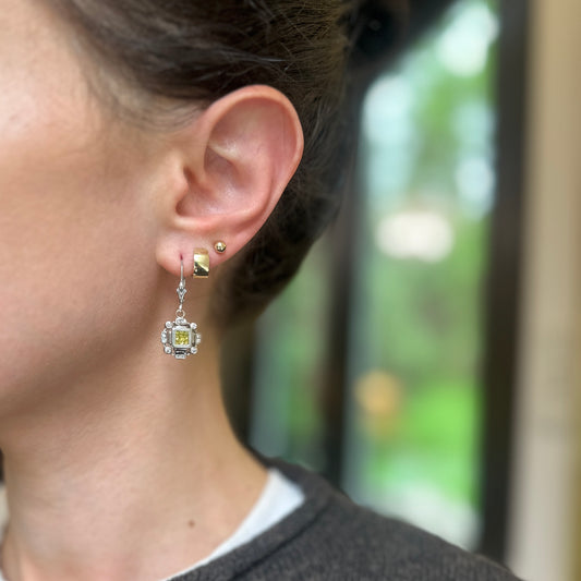 Estate 14KT White Gold with Yellow + White Invisible Set Diamond Drop Earrings