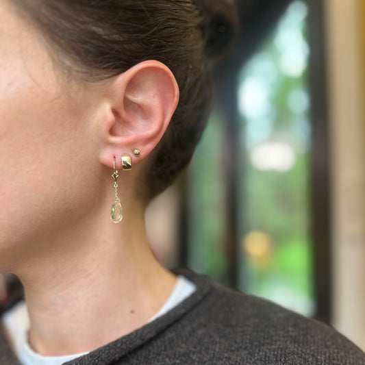 Estate 14KT Yellow Gold Briolette Pale Yellow Lemon Quartz Drop Earrings