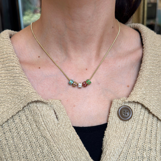 14KT Yellow Gold Green Enamel Multi-Colored Sapphire Roundel Pendant Slide