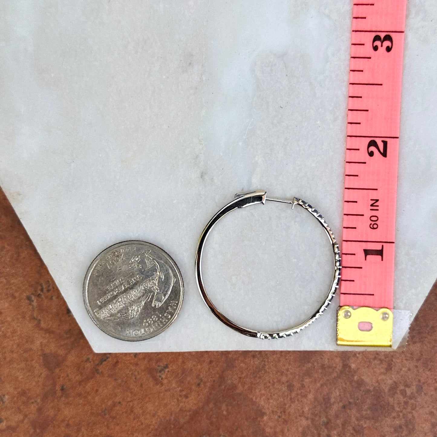 14KT White Gold Ombre Blue Sapphire + Diamond Hoop Earrings