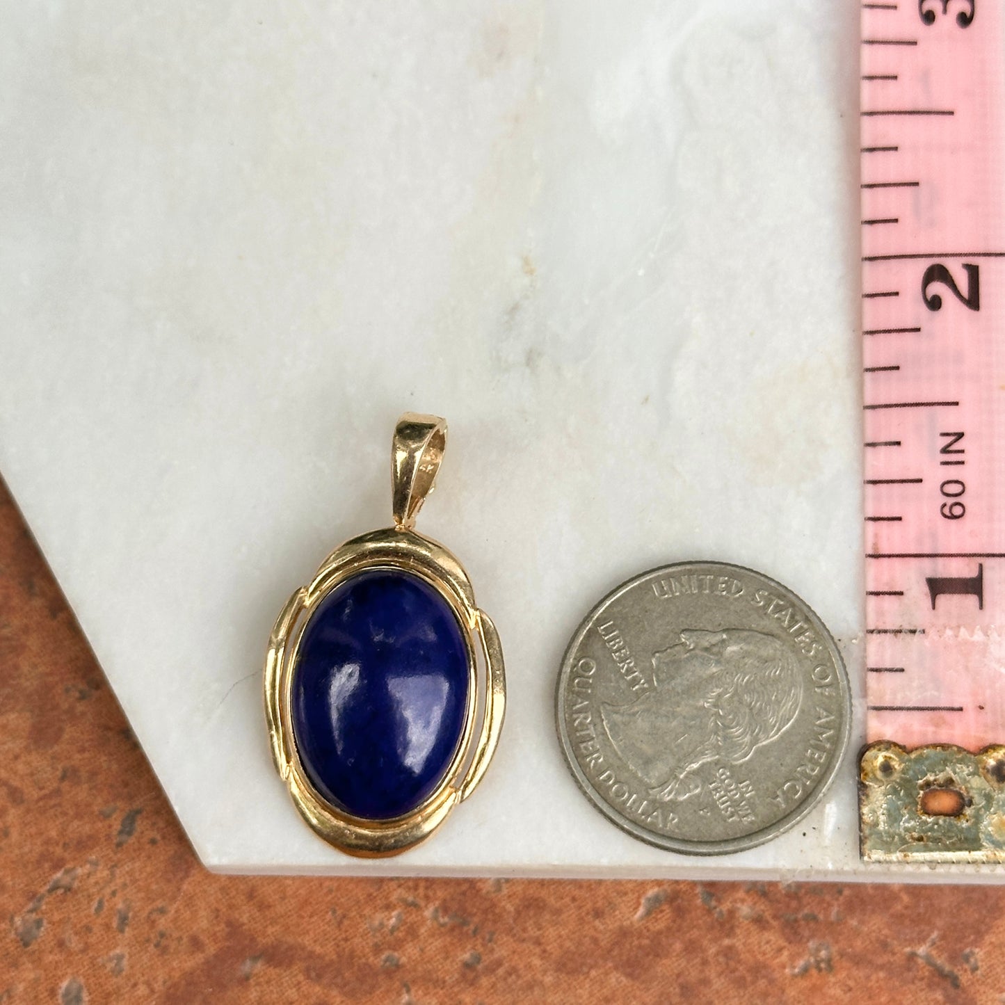 Estate 14KT Yellow Gold Oval Lapis Lazuli Bezel Pendant