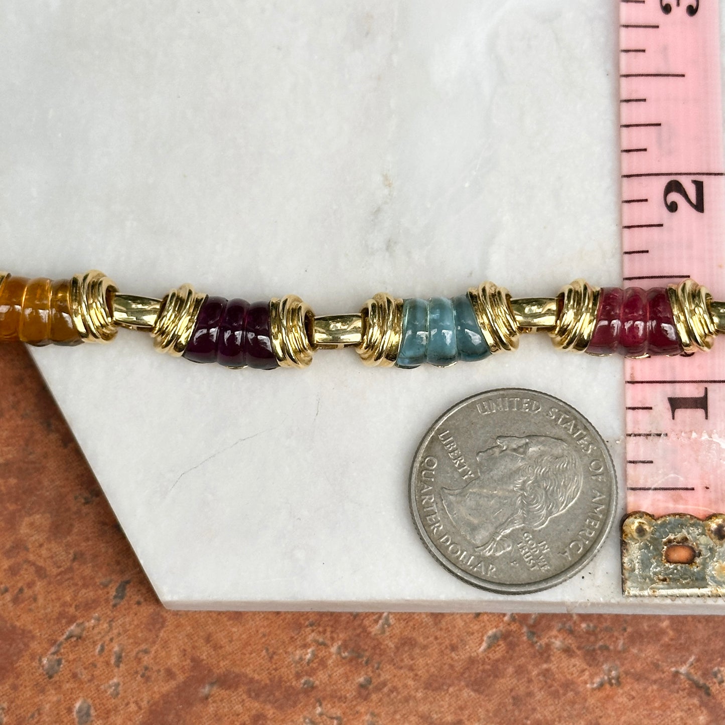 Estate 18KT Yellow Gold Multi-Gemstone Heavy Link Collar Necklace