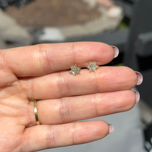 14KT Yellow Gold Pave Diamond Star of David Small Stud Earrings