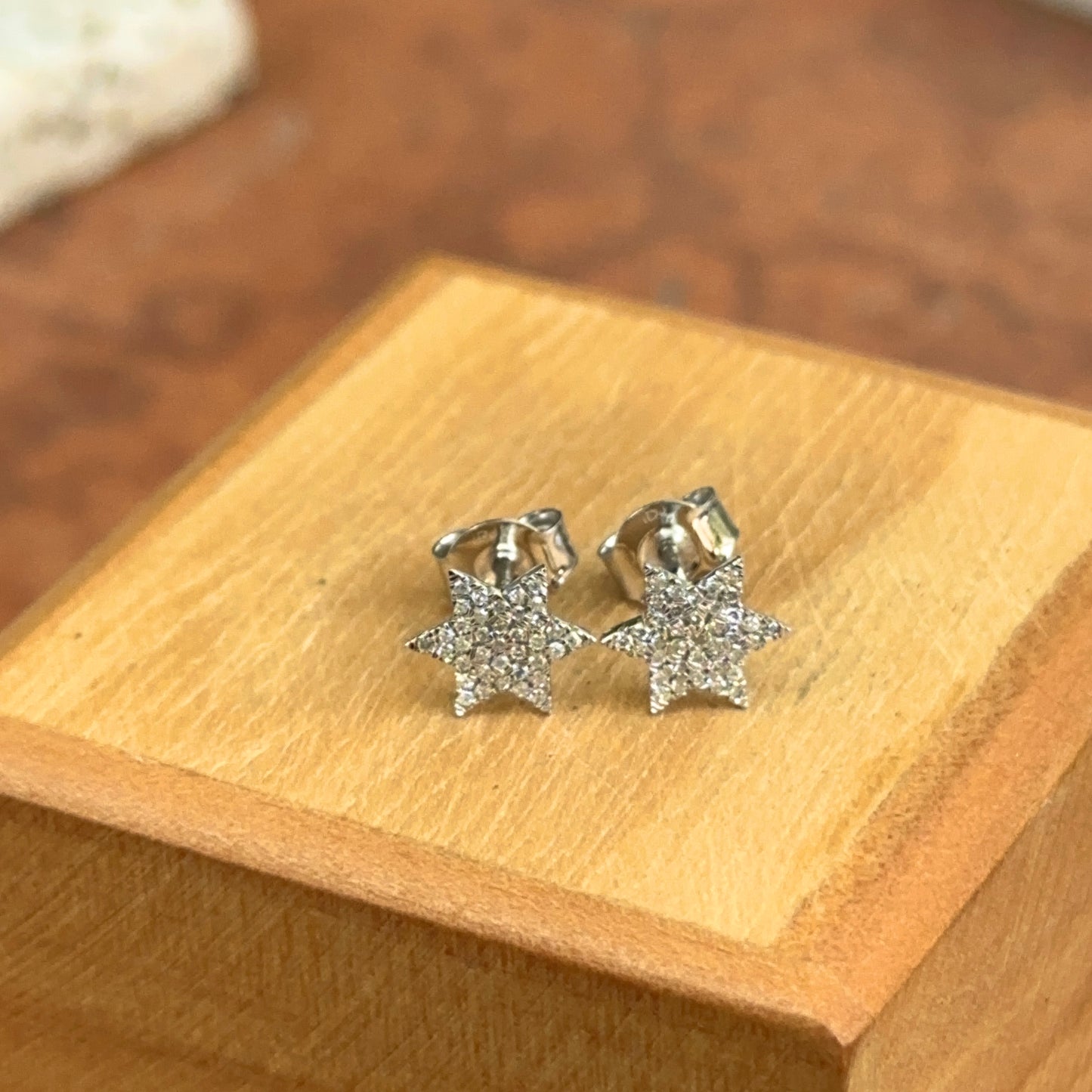 14KT White Gold Pave Diamond Star of David Small Stud Earrings