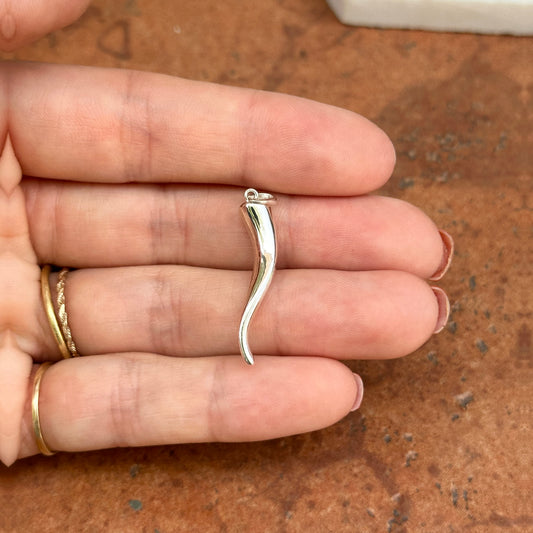 Sterling Silver Solid Italian Horn Cono Pendant 36mm