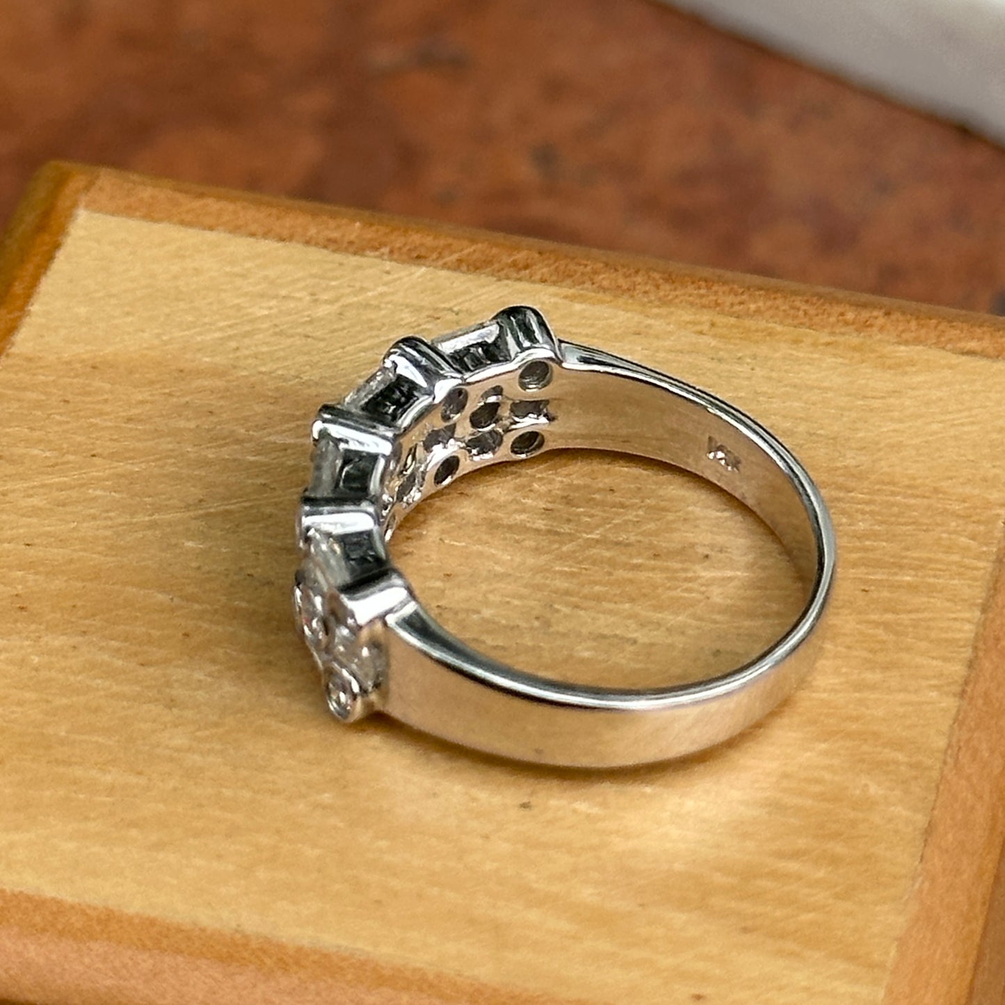 Estate 14KT White Gold Baguette & Round Bezel Set Diamond Band Ring