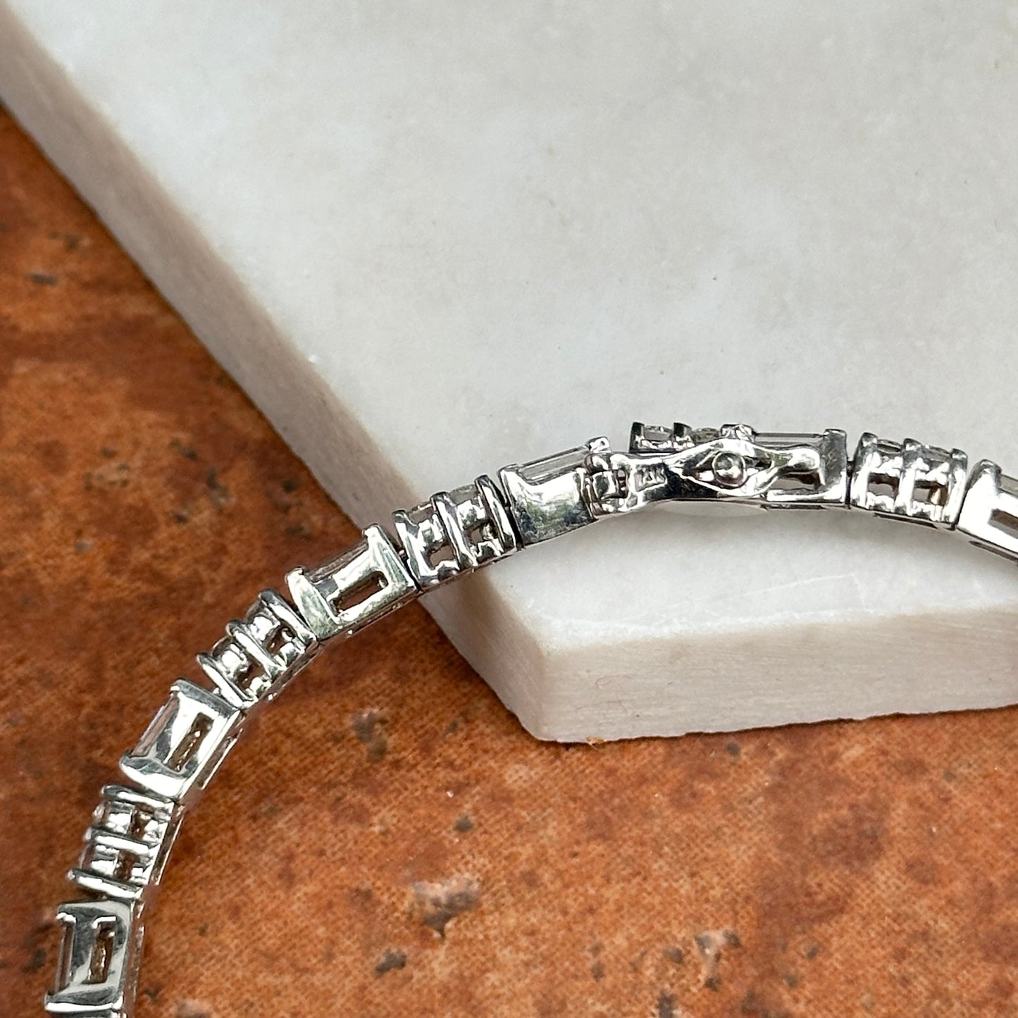 Estate 14KT White Gold Round & Baguette Diamond Basket Set Bracelet