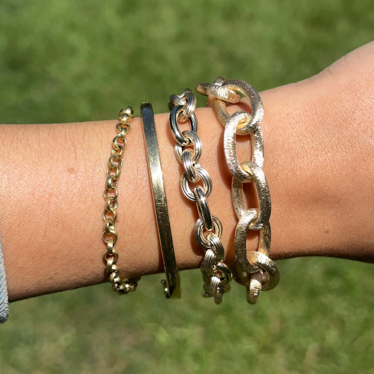Estate 14KT Yellow Gold Matte Oval 14mm Link Chain Bracelet - LSJ