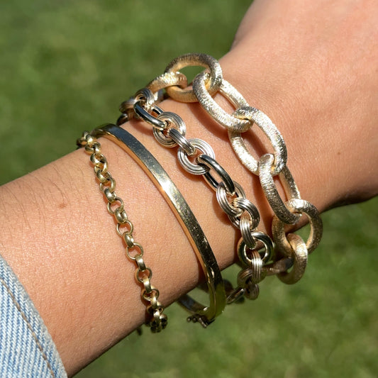 Estate 14KT Yellow Gold Matte Oval 14mm Link Chain Bracelet - LSJ