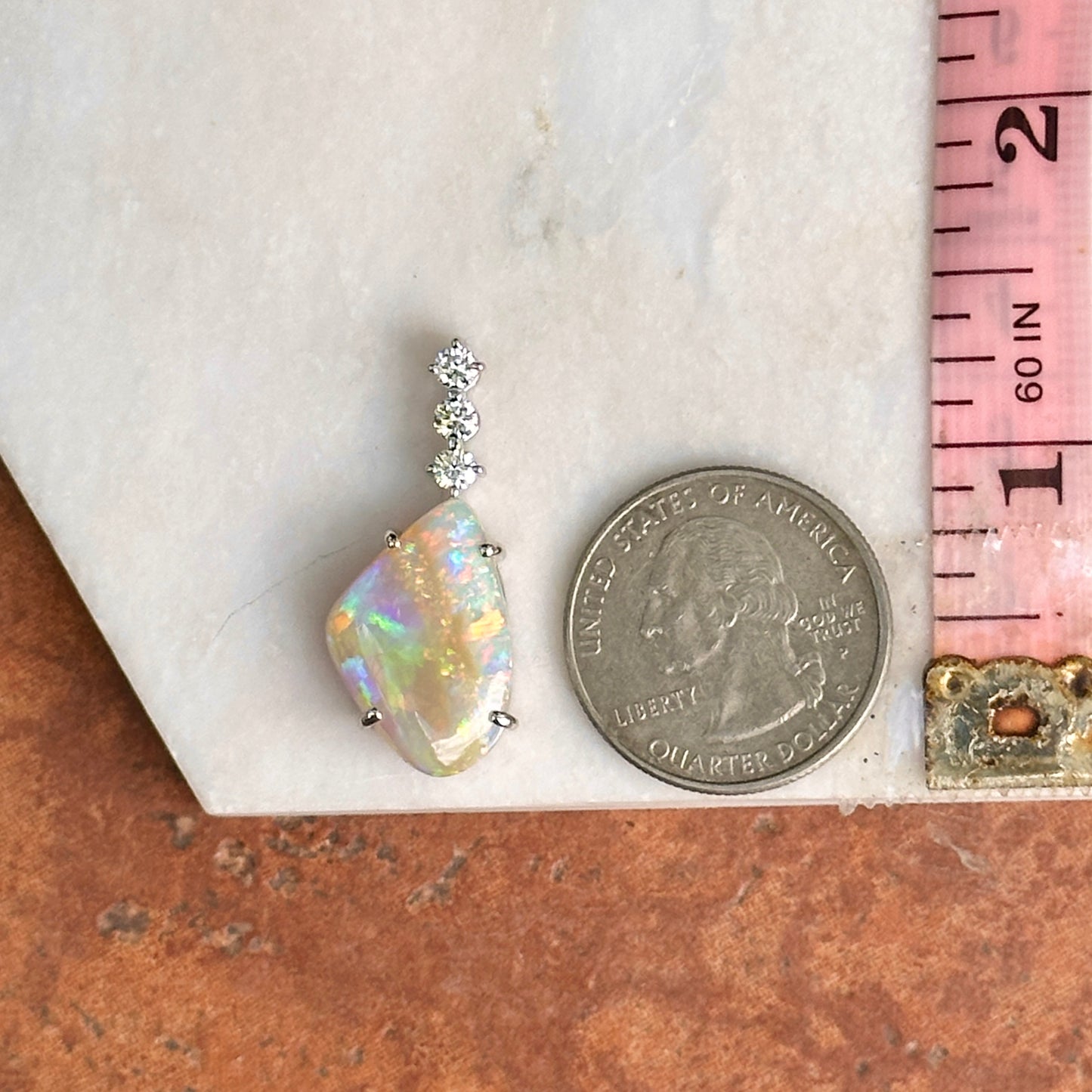 Estate Platinum Abstract Opal + Diamond Pendant Slide