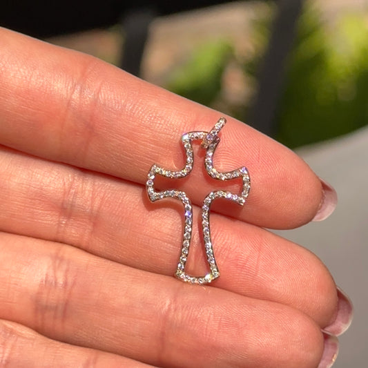 Estate 14KT Rose Gold Pave Diamond Cross Pendant Charm