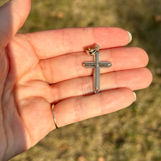 14KT Yellow Gold Raised Textured Edge Cross Pendant