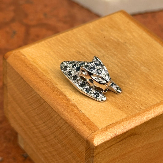 10KT White Gold Round Blue Sapphire and Diamond Panther Pendant Slide with Hidden Bail