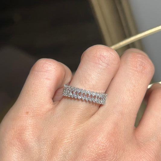 Estate 14KT White Gold Filigree Diamond Band Ring Size 7