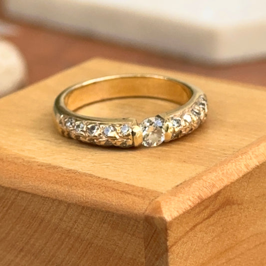 Estate 14KT Yellow Gold Genuine Pave and Suspension Bezel Set Diamond Band Ring Size 7.5