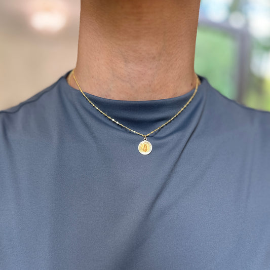 14KT Yellow Gold St.Peregrine Round Medal Pendant Charm 12mm