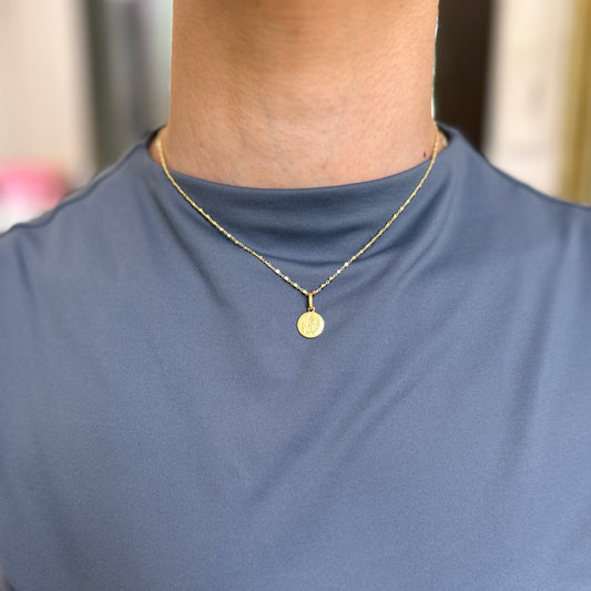 14KT Yellow Gold Matte Our Lady of Lourdes Round Medal Pendant Charm 10mm