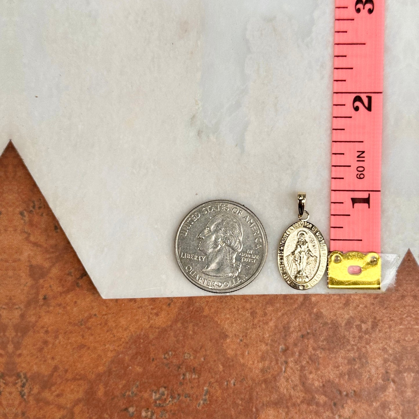 10KT Yellow Gold Oval Miraculous Medal Pendant 27mm