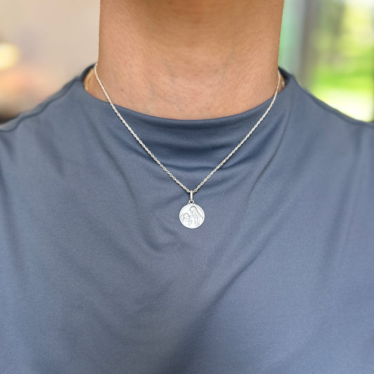 Sterling Silver Antiqued Finish Holy Communion Round Medal Pendant 14mm