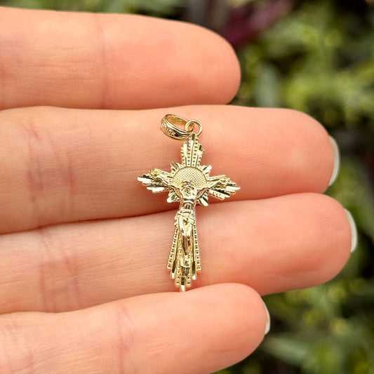 10KT Yellow Gold Diamond-Cut Crucifix Cross Pendant