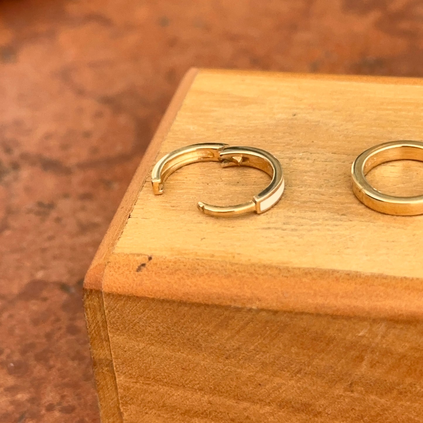 14KT Yellow Gold Solid Cream Enamel Huggie Hoop Earrings 12mm - LSJ