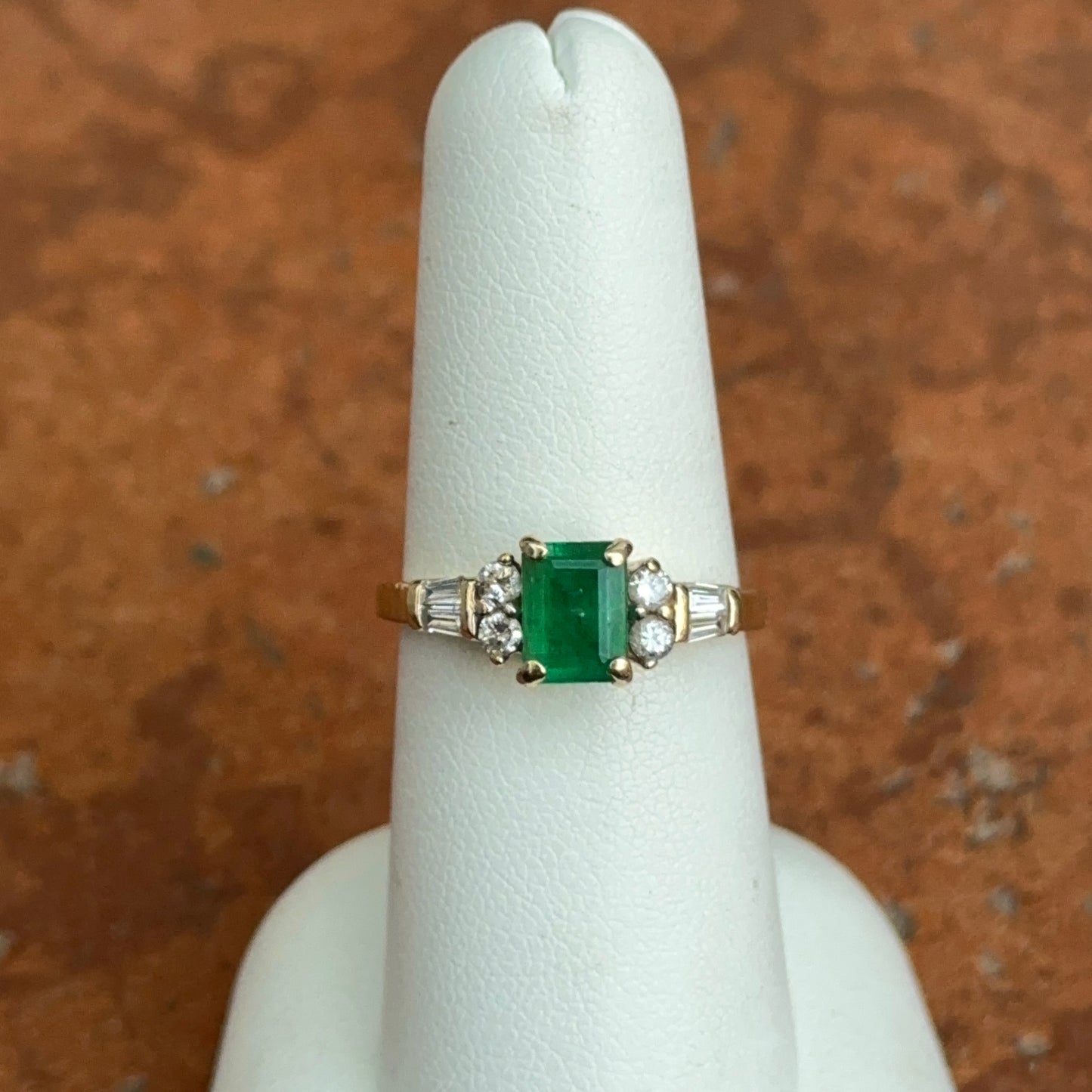 Estate 14KT Yellow Gold Emerald-Cut Emerald + Diamond Ring