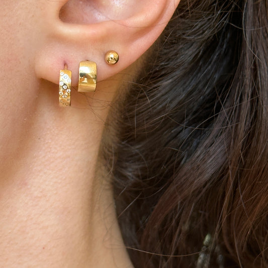 14KT Yellow Gold Gypsy CZ Huggie Hoop Earrings