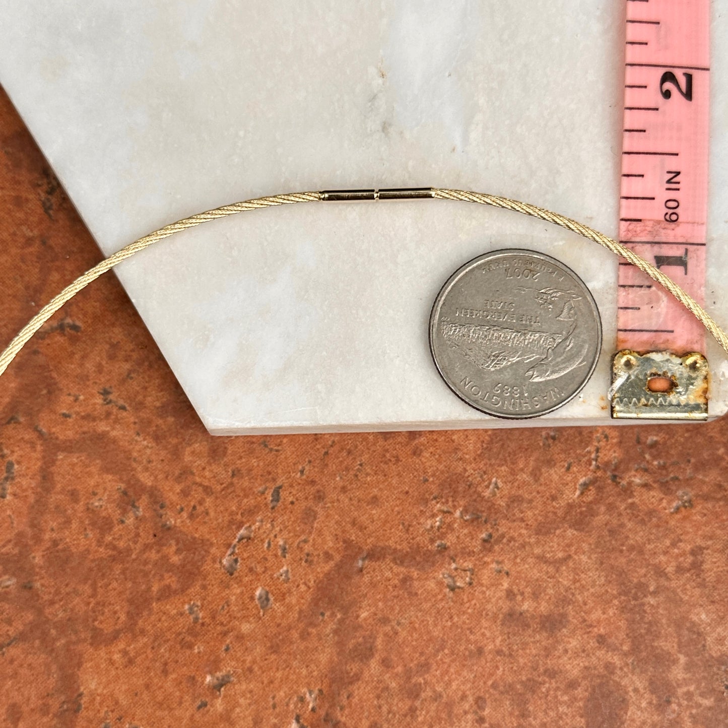 14KT Yellow Gold 1.5mm Neck Wire Weave Chain Cable Round Collar Necklace 15" - LSJ