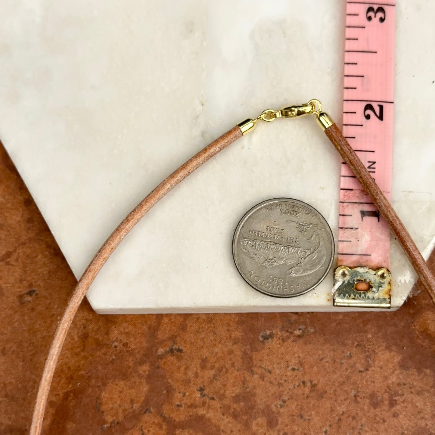 14KT Yellow Gold Natural Brown 3mm Leather Cord Necklace