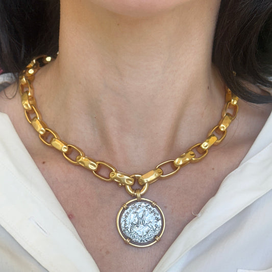 Estate Gold-Tone Replica Coin Chunky Toggle Chain Necklace
