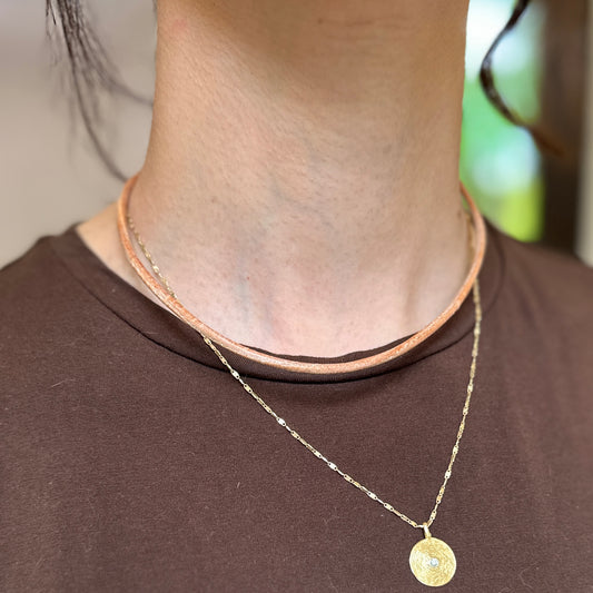 14KT Yellow Gold Natural Brown 3mm Leather Cord Necklace