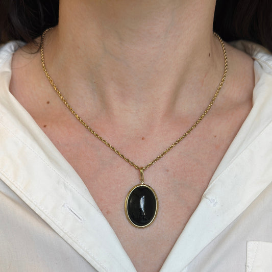 Estate 14KT Yellow God Oval Black Onyx Pendant Enhancer 38mm
