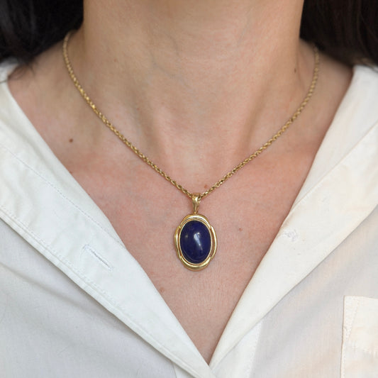 Estate 14KT Yellow Gold Oval Lapis Lazuli Bezel Pendant