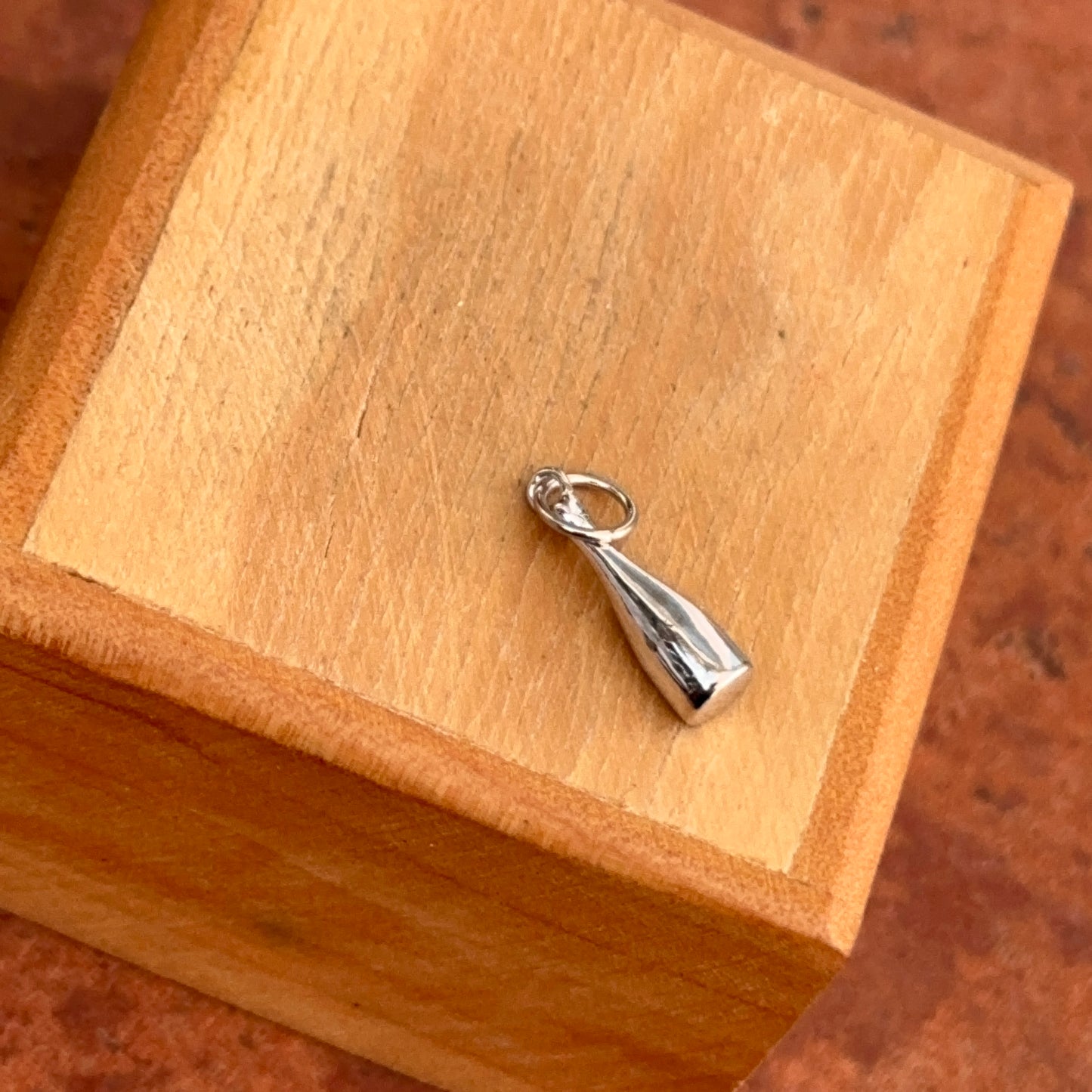 14KT White Gold Diamond + Turquoise Enamel Mini Champagne Bottle Charm Pendant