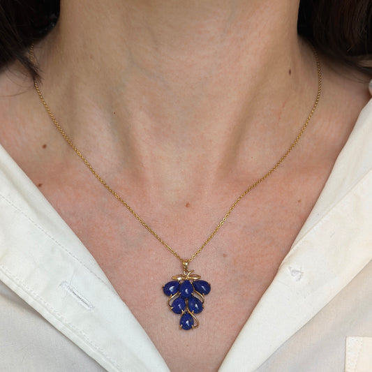 Estate 14KT Yellow Gold Lapis Lazuli Grape Cluster Pendant