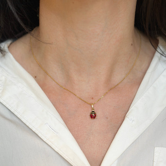 14KT Yellow Gold Red Enamel Ladybug Pendant Charm 18mm