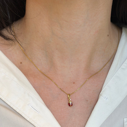14KT Yellow Gold Red Enamel 2-Sided Ladybug Pendant Charm