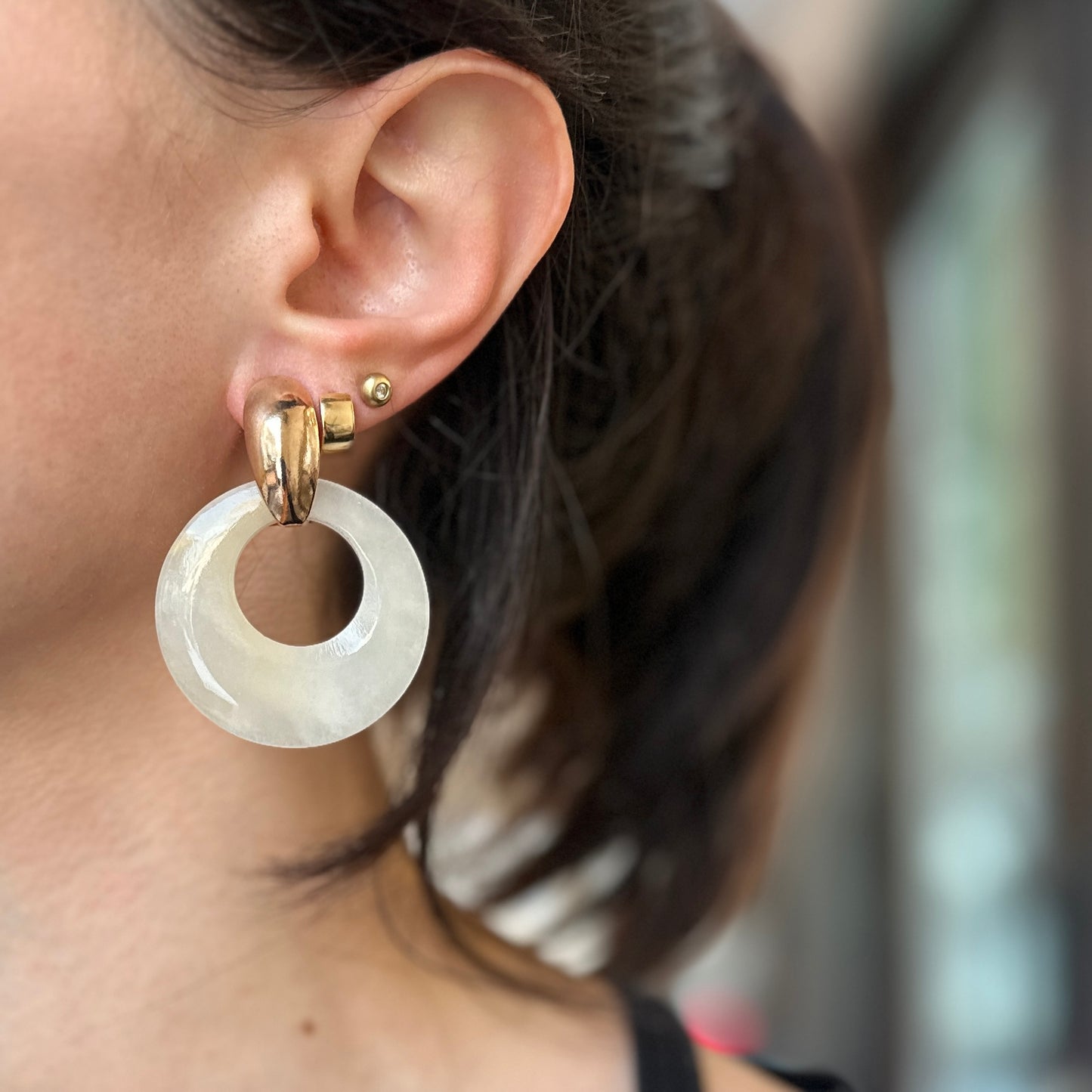Vintage Round Opaque White Quartz Earring Charms