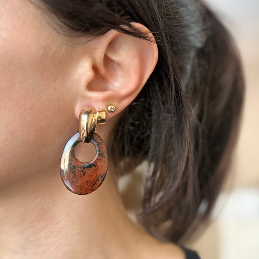 Red Black Marbled Poppy Jasper Oval Earring Charms