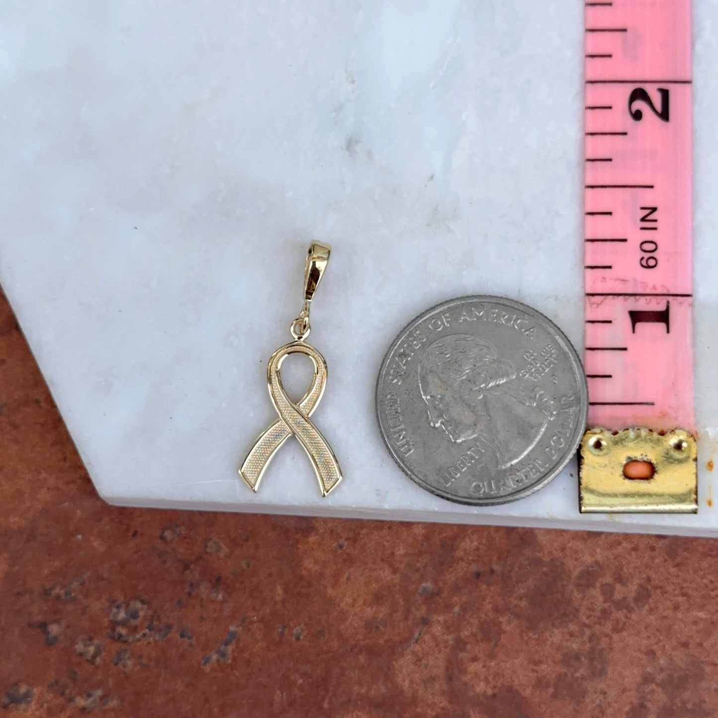 14KT Yellow Gold Awareness Ribbon Pendant Charm - LSJ